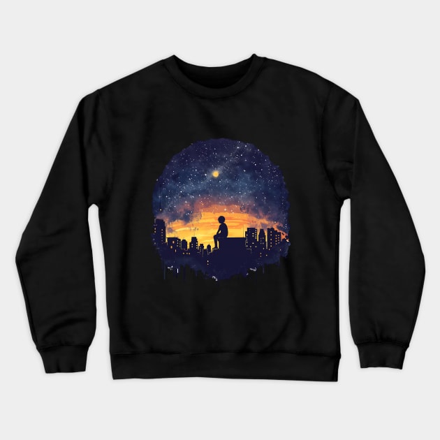 A silhouette of a person stargazing Crewneck Sweatshirt by Printashopus